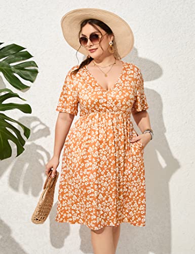 Image of ShopWonder Plus Size Dress Women's V Neck A-Line Knee Length Wrap Swing Dresses Plus Size A Line Party Mini Dress