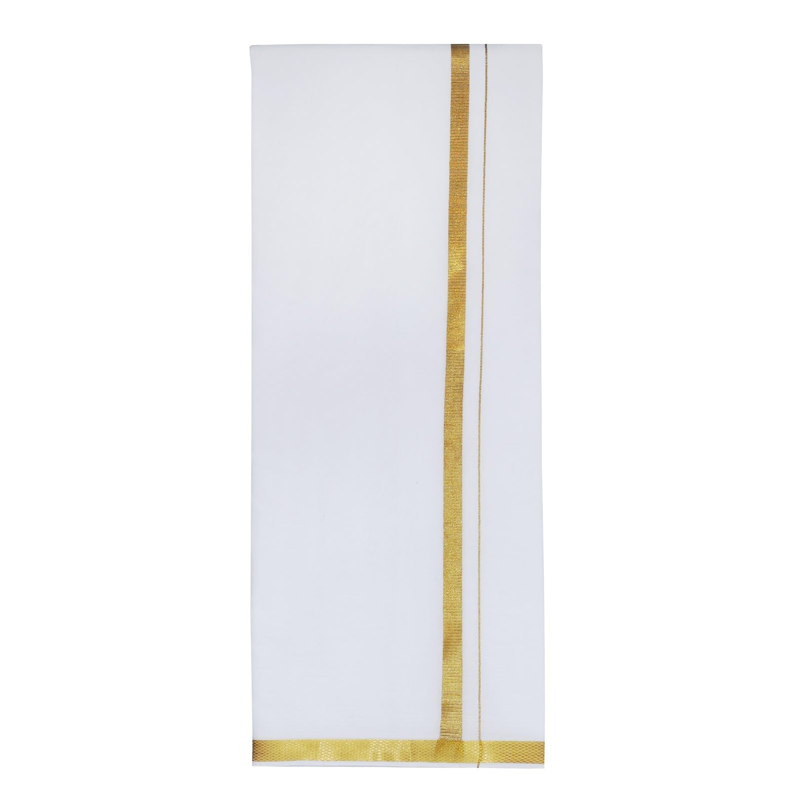 Cotton Dhoti for Men with Golden Jari Border-image-0