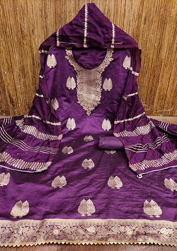 Image of Sidhidata Women's Dyable Banarasi Jacquard Unstitched Salwar Suit Dress Material With Mini Sequence Work Dupatta (DM Ikka Free Size)
