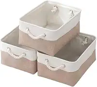 Caixa Cesto Organizador De Tecido Linho dobrável Offwhite Alça Algodão Trançado (36x26x16cm)