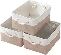Caixa Cesto Organizador De Tecido Linho dobrável Offwhite Alça Algodão Trançado (36x26x16cm)