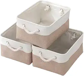 Caixa Cesto Organizador De Tecido Linho dobrável Offwhite Alça Algodão Trançado (36x26x16cm)
