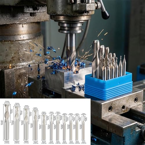 Image of EndMills 2 Flutes HSS-AL CNC Router Bit Cutting Tool Set 1.0-12mm for Steel Wood Aluminum Milling Cutter