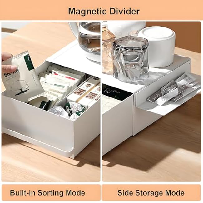 Kitchen Organizer Stand with Drawer, Coffee Maker & Appliance Holder Tea Pod Storage Space Saving Under-Appliance Organizer for Small Kitchen Appliances Like Mixers & Kettles