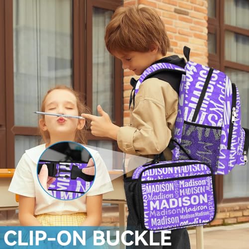 Personalized Backpacks Lunch Box Set, Custom Name Backpacks Purple 7