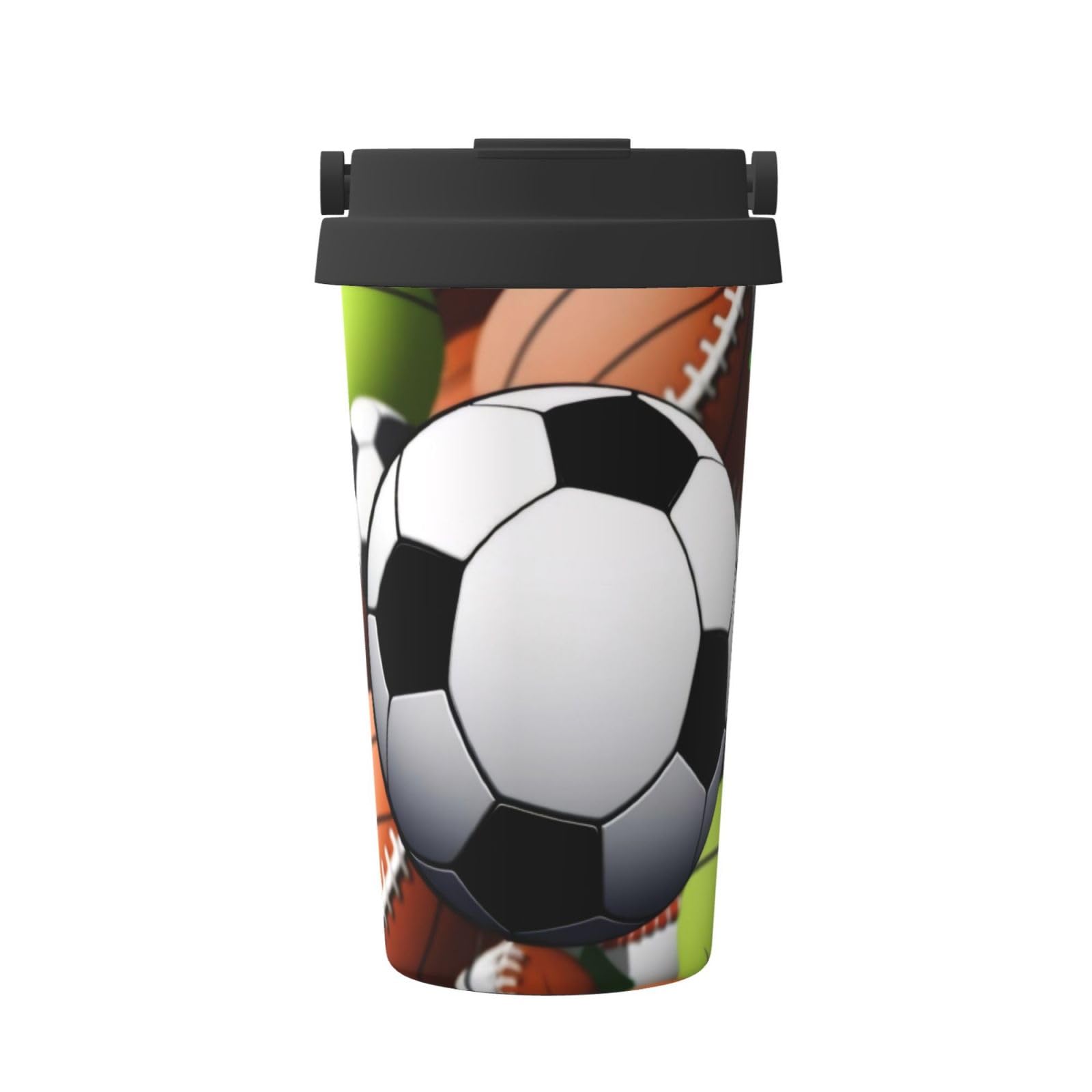 Cute Sports Ball, Insulated Coffee Mug â€“ 17oz Double Wall Vacuum Stainless Steel Tumbler Cup with Leak-Proof Lid & Handle, Fashion Portable Travel Thermos Mug for Cold & Hot Drinks