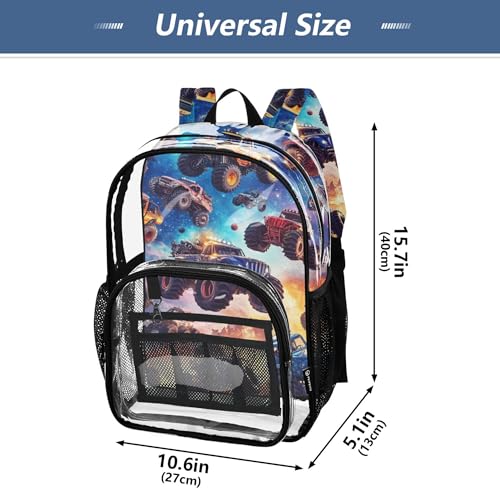 Galaxy Monster Truck Cars Clear Backpack PVC Transparent Backpack Lightweight Book Bags Capacity Clear Bag for Boys Girls4