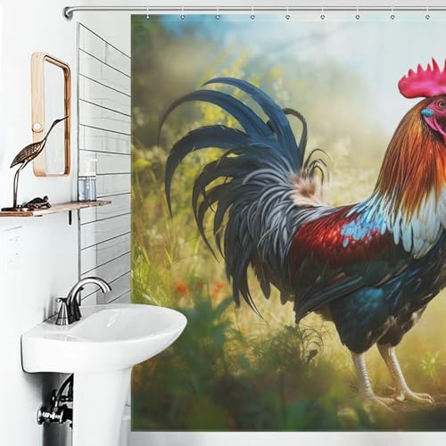 Rideau de douche coq lavable et imperméable de 183x183cm pour baignoire - 6