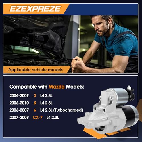 Image of Ezexpreze 17914 Starter Motor Compatible with Mazda 3 04-09, 5 06-10, 6 06-07, CX-7 07-09, L4 2.3L, 12V 1.4KW 11 Teeth Clockwise, Replace# L327-18-400, L327-18-400R00, M0T87681, M000T87681