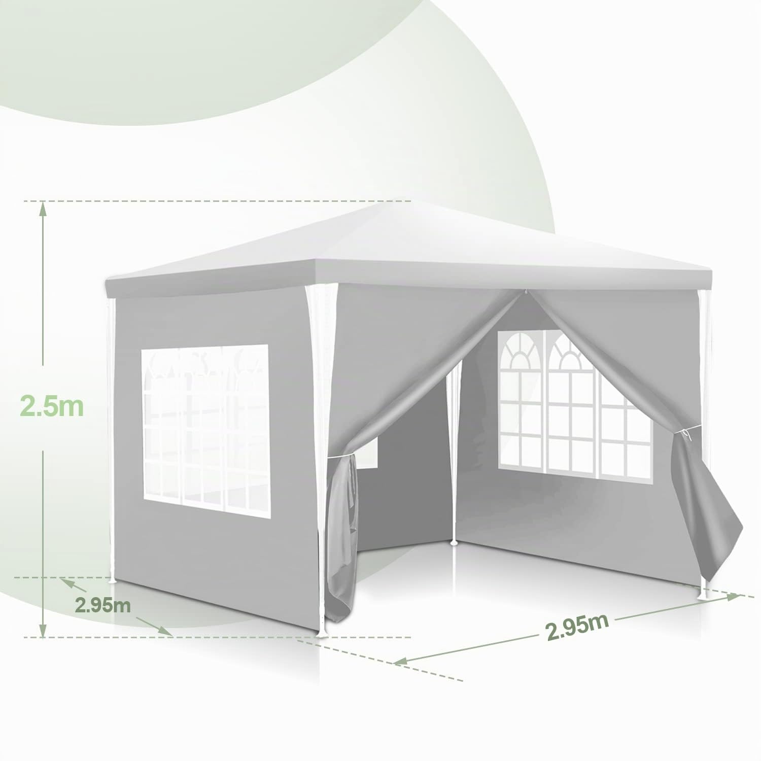 Pabellón 3x3 m Carpa Impermeable Resistente a los UV Tarpaulín para Jardín 100g/m² Carpa de Cerveza PE Tarpaulin para Festival con 4 Partes Laterales Blanco