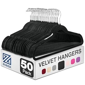 Zober Velvet Hangers 50 Pack – Black for Coats, Pants & Dress Clothes – Non Slip w/ 360 Degree Swivel, Holds up to 10 lbs – Strong Felt Hangers for Clothing