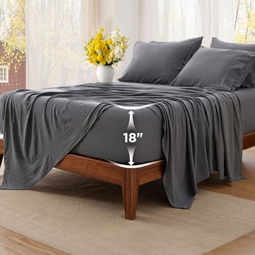 Image of Bedsure Deep Pocket California King Sheet Sets - 6 Piece, Prewashed Ultra-Soft Cal King Sheets, Fits Mattresses Up to 18 Inches Thick, Breathable & Secure Fit, Hotel Luxury Bedding, Grey