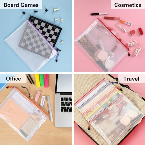 Image of EOOUT 24pcs Mesh Zipper Pouch Bags A4 Document Bag, 13.5x9 Inches, Plastic Zip File Folders, Puzzles, Board Game Storage for Organizing Office Home