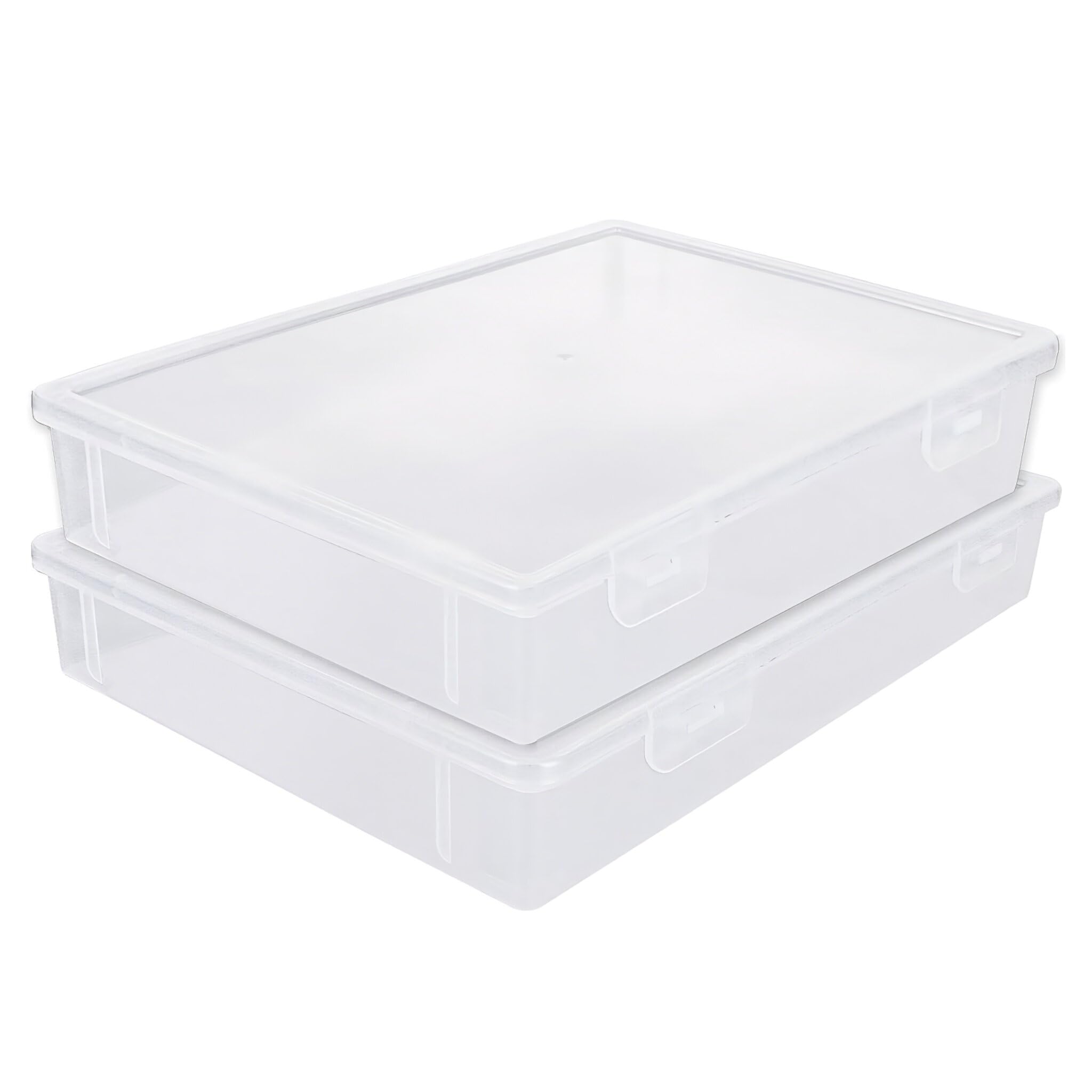 Vrexziy Plastic A4 File Box with Lid, 2Pcs Clear Multi Purpose Document Case, A4 Clear Plastic Storage Box with Latching Lid Portable Project Case for Document Magazine Art Supplies