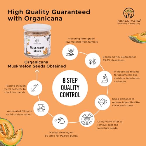 Image of Organicana Natural Muskmelon Seeds 250g (Pack of 1) | Kharbooj Magaj | Kharbhuja Beej for Eating | High in Protein, Potassium, Magnesium & Iron | Immunity Booster Superfood | Healthy Snack, Topping and Cooking Use