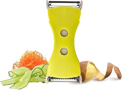 Litex Vegetal, pelador de frutas, pelador Julienne retráctil 2 en 1, cabezal de doble hoja de acero inoxidable que se puede triturar, conversión