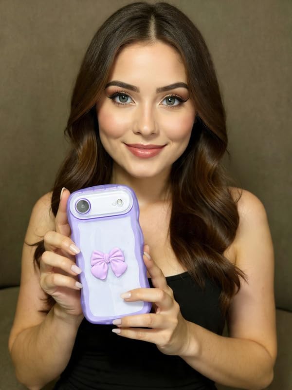 Image of ZR015 for iPhone 15 Pro Max Back Case Cover | Wave Edge Bow Slim Fit | Camera Protection | Shockproof TPU Case - Blue