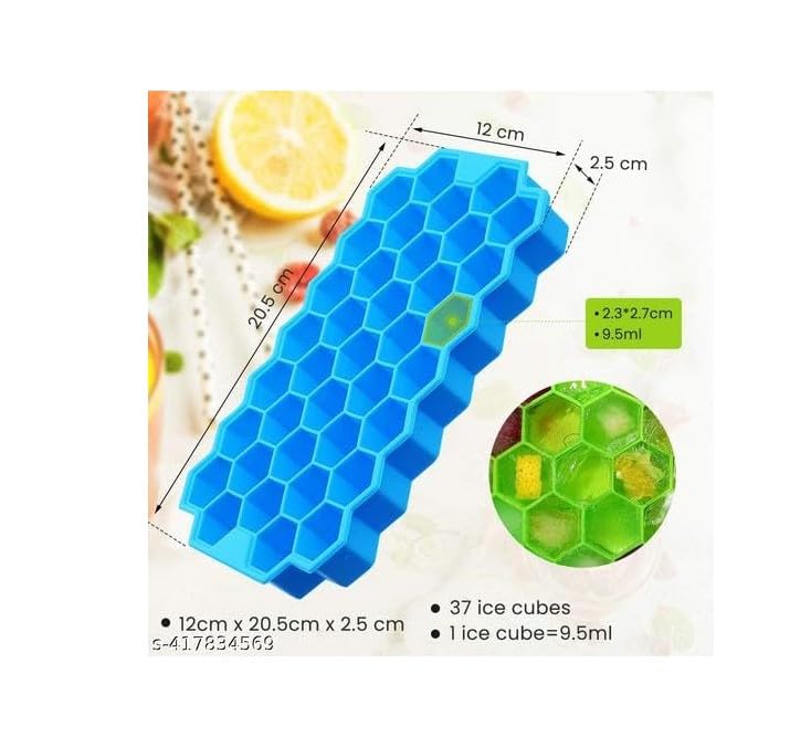 Image of Silicone Ice Cube Tray with Honeycomb Shape, 37 Cavities, Flexible and Reusable, Blue