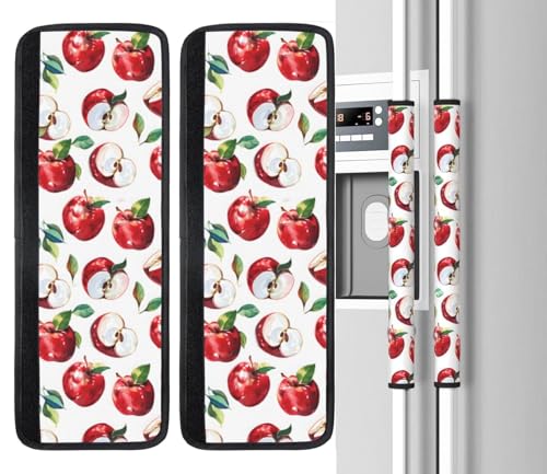 Image of Red Apples Refrigerator Door Handle Covers Set of 2, Neoprene Fridge Door Handle Covers Washable Non-Slip Protector for Fridge Dishwasher Appliance Handle Covers, Keep Your Kitchen Clean