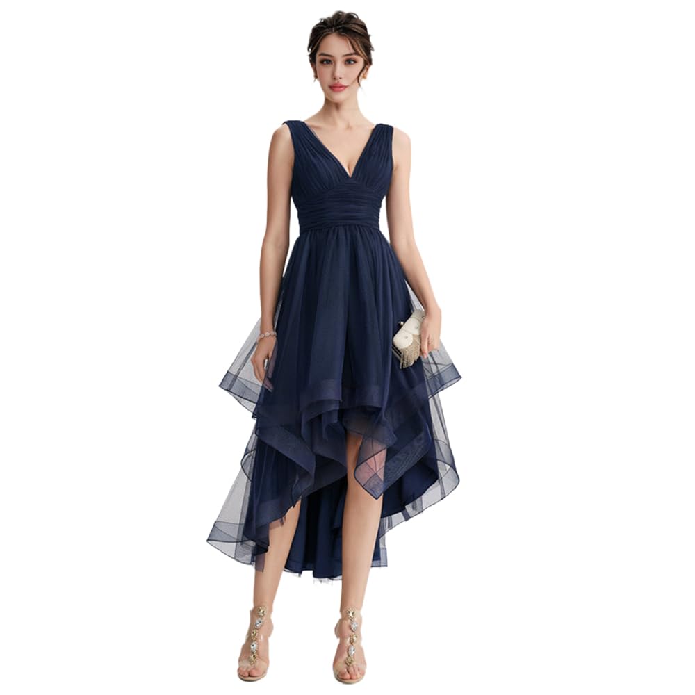 a-line Bridesmaid Dress Asymmetrical Tulle Cocktail Dress Womens Evening Gowns with Ruffles