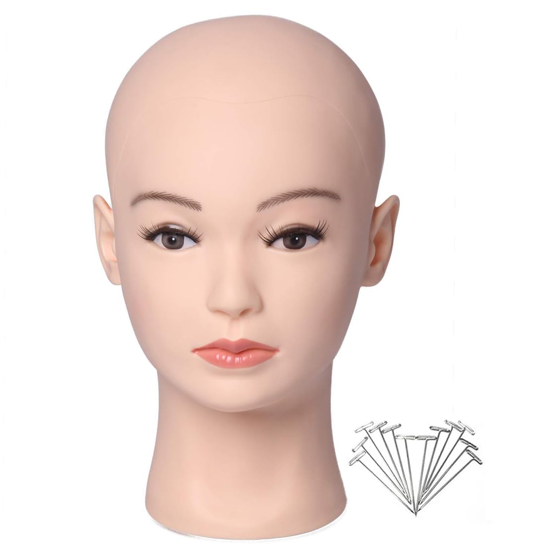HAIRWAY Bald Mannequin Head Female Professional Cosmetology Training Head Bald Manikin Head for Wigs Making and Display Doll Head with Free T-pins (White 21.5 Inch)