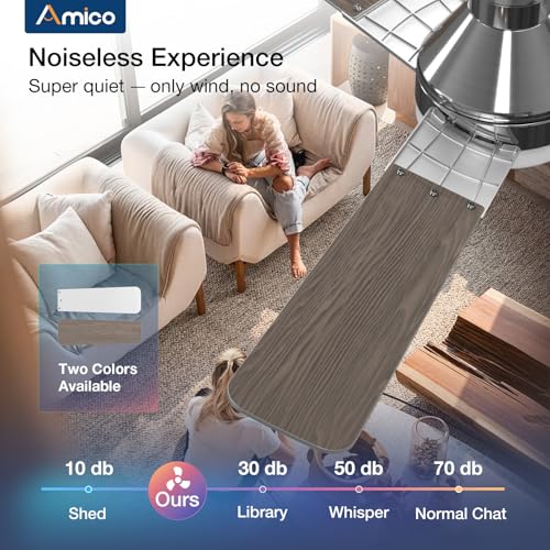 Image of Amico Ceiling Fans with Lights, 52 inch Low Profile Ceiling fan with Light and Remote Control, Flush Mount, Reversible, 3CCT, Dimmable, Noiseless, Nickel Ceiling Fan for Bedroom, Indoor /Outdoor Use