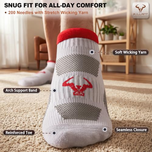 BULLIANT 6-Pack Cushioned Athletic Ankle Socks For Men Running-Arch Support - image 4