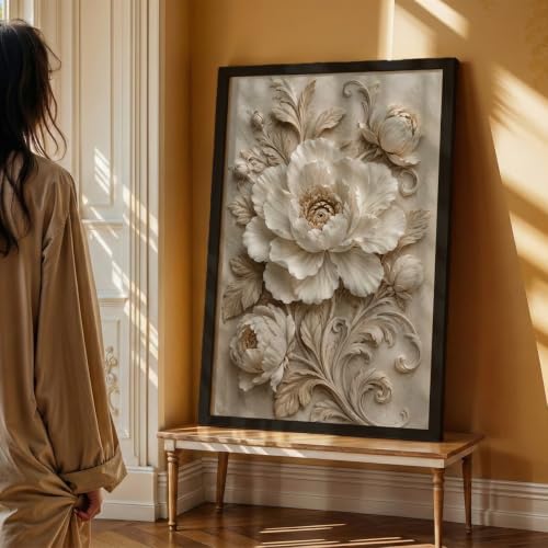 Image of NoWorries Floral Botanical Wall Painting with Frame | Premium Textured Flower & Leaf Artwork, Pastel Nature Wall Decor Framed for Living Room Bedroom Office and Home Decoration (Art-16,13x19inch)