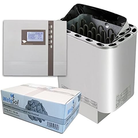 Well Solutions Saunaset | Saunaofen Edelstahl Next 9 kW | Externe Sauna Steuerung Premium D2 mit Zeitvorwahl | Sauna Technik Set aus dem Hause Well Solutions Cover