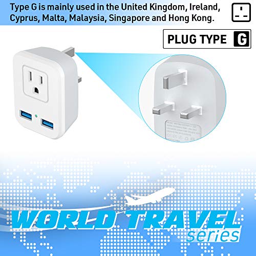 Type G UK Power Plug Adapter, Travel Adapter for US to British England, London, Ireland, Scotland, AC Outlets with 2 USB Charging Port for Smartphone, etc3