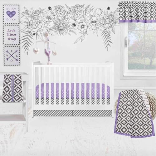 Bacati - 10 Piece Crib Bedding Set with 2 Crib Fitted Sheets - Love Purple Grey