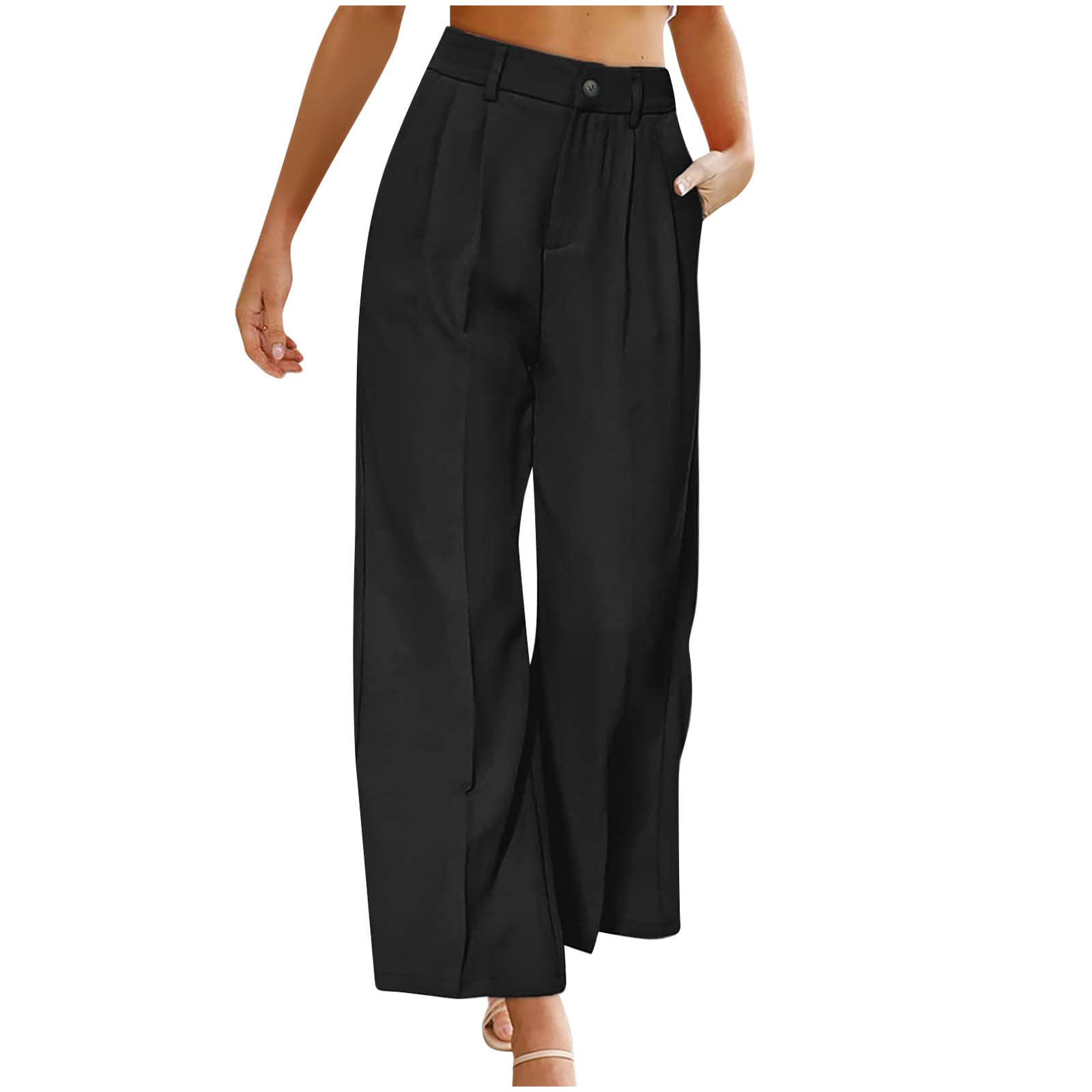 XUNRYAN Womens Wide Leg Pants Business Casual Flowy Pleated Boho Pants Long Trousers High Waisted Joggers with Pockets