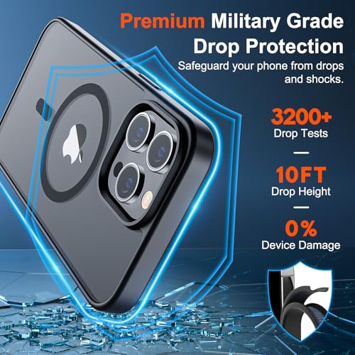Image of SUPFINE Magnetic for iPhone 12 Pro Max Case (Compatible with MagSafe) (Military Grade Drop Protection) Translucent Matte Shockproof Phone Case,Black