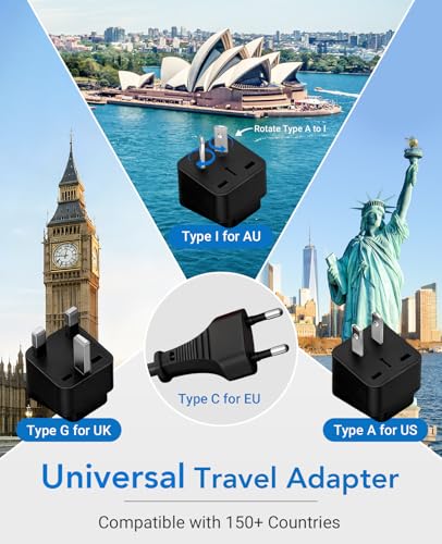 Image of BESTEK Universal Travel Adapter 220V to 110V Voltage Converter with 6A 4-Port USB Charging and UK /AU /US /EU Worldwide Plug Adapter (Black)
