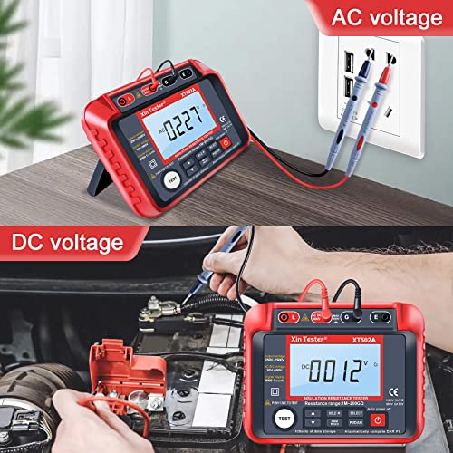 Image of Xin Tester 2500V AC DC Insulation Megger Tester Megohmmeter, 250V /500V /1000V /2000V High Voltage Auto Ranging Auto Earth Grounding 200GΩ Resistance Meter LCD Display XT502A