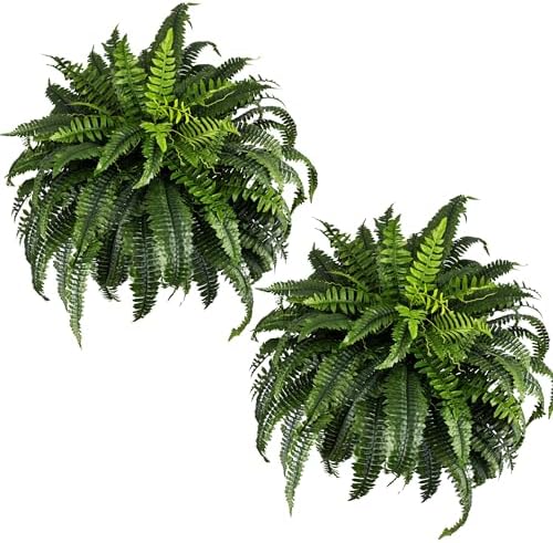 Giant Artificial Boston Ferns for Outdoors Large – UV Resistant Lifelike Faux Fern, Realistic Silk Greenery Plants Large Office, Home Decor, 2pack 88 Branches, 48 Inch Fake Fern Natural Green