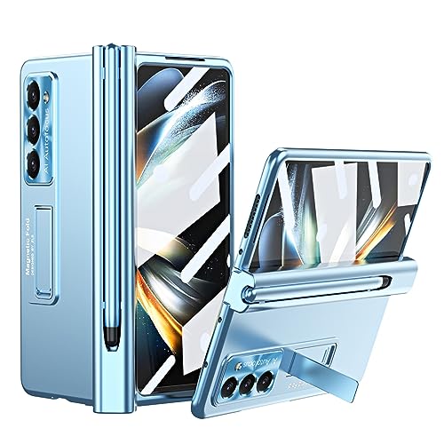 Coque Samsung Galaxy Z Fold 5 bleue à protection charnière magnétique en PC mat
