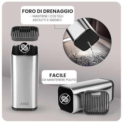 Axer Ceppo Coltelli da Cucina Vuoto - Porta Coltelli Cucina per Oltre 8 Coltelli - Ceppo Portacoltelli da Cucina Acciaio Inox - Ceppo Coltelli Vuoto - Ceppo per Coltelli Vuoto - immagine 4