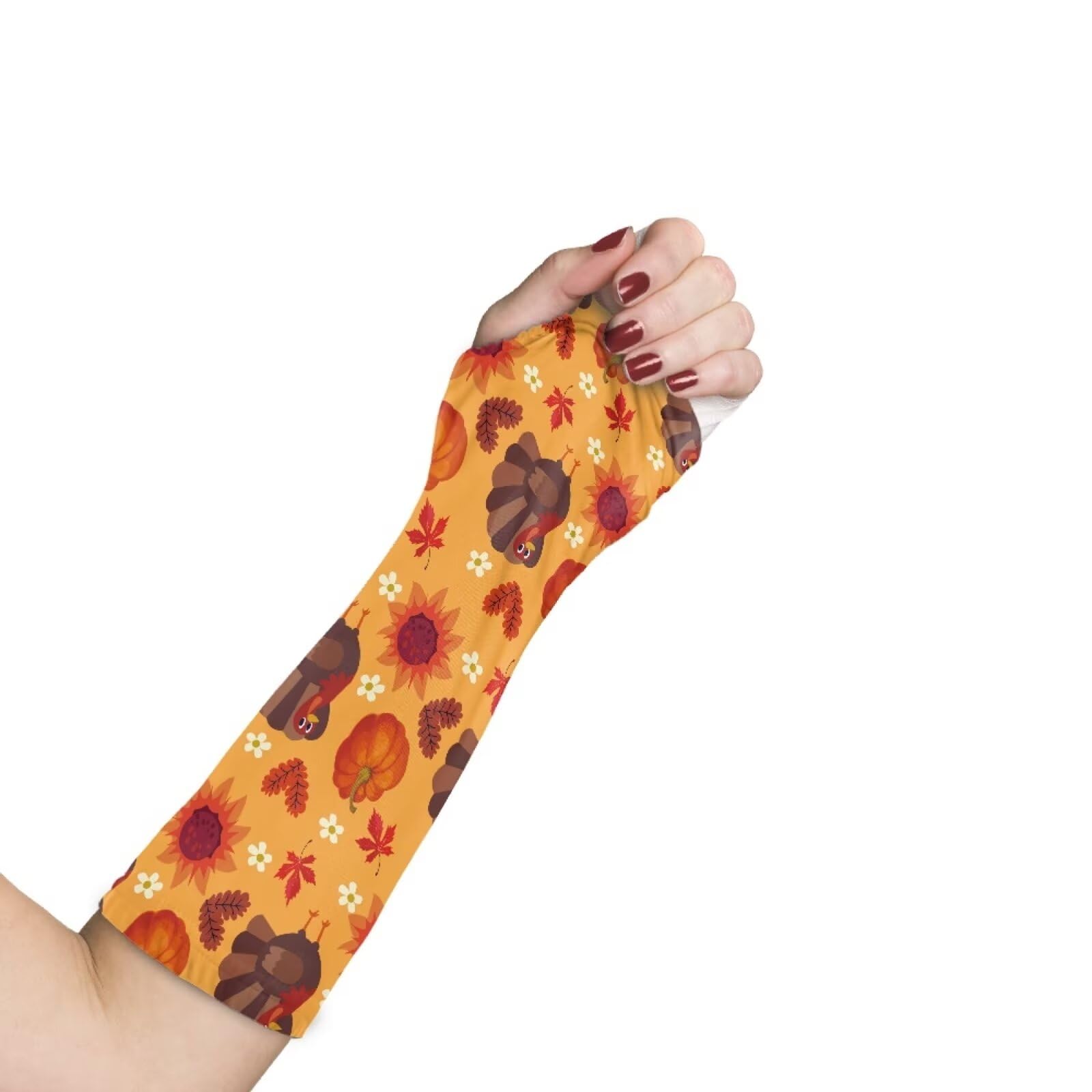 LedBack Thanksgiving Arm Cast Cover with Elastic Turkey Cast Scratcher for Arm, Pumpkin Cast Covers Breathable & Washable Cast and Bandage Protector, Size S