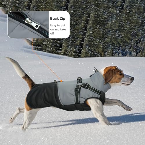 Hjumarayan Hundemantel Grosse Hunde, Hundemantel mit Geschirr Hundejacke Wasserabweisend Mantel Winter, Hunde Jacke Gefüttert Outdoor Hundeweste Warm für Labrador Windhund, Schwarz 3XL