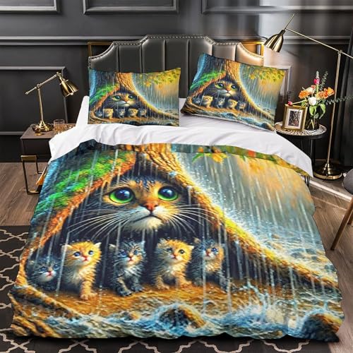 Ensemble de lit imprimé 3D cabane 140x200cm en microfibre douce avec taies