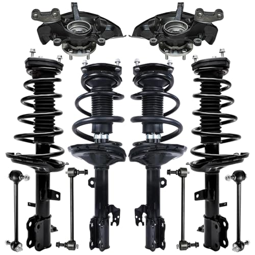 Image of Detroit Axle - AWD Front 10pc Steering Knuckles Kit for 04-07 Toyota Highlander, Steering Knuckle and Wheel Bearing Hubs Front and Rear Struts w /Coil Spring Sway Bars Replacement Suspension