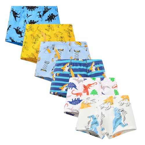 Anntry Ropa Interior para niños, Calzoncillos Tipo bóxer de Dinosaurio para niños pequeños, Paquete de 6 Calzoncillos de algodón para bebés de 2 a 12 años