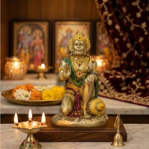 Image of Blessing Hanuman Idol - Multicolor Sitting Bajrangbali Murti with Gada for Home Temple Decor | Lord Hanuman Ji Statue for Strength, Protection & Devotion | Puja Showpiece Gift (7 Cm Hanuman ji)