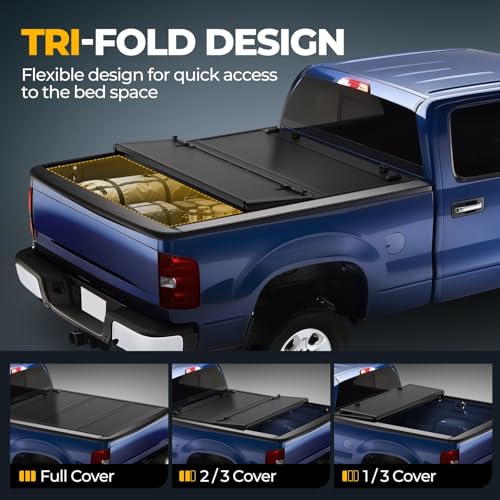 Image of Auto Dynasty Low Profile FRP Tonneau Cover for 2019-2025 Ram 1500 5.7ft | FRP Hard Tri-Fold Truck Bed Tonneau Cover Compatible with 19-25 Ram 1500 5.7ft Without Rambox & Bed Rail Storage