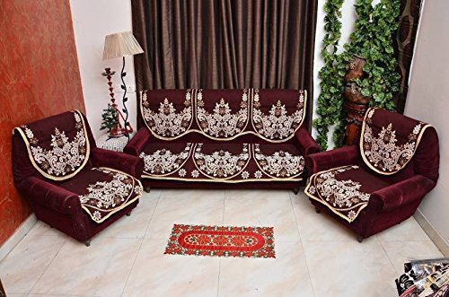 5 Seater Sofa Cover Set Of 6 Pcs-Maroon-image-19