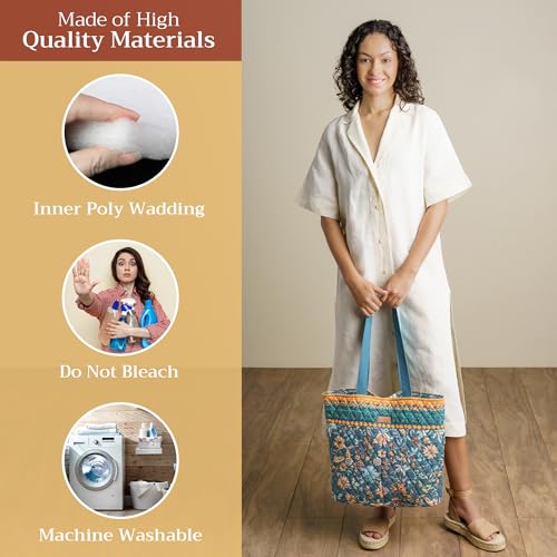 Maison d' Hermine Shopping Bags Cotton Quilted Tote Bag with Zipper Pockets Small Pouch Reusable Grocery Bag Work Travel3