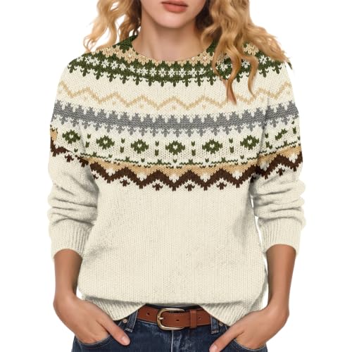 Fair Isle Sweater Women Vintage Knit Long Sleeve Graphic Crewneck Sweater - image 2