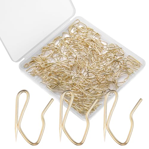 120 Pack Drapery Hooks Pins for Curtains Metal Curtain Hooks Pins for Drapes Pinch Pleat Hooks with Clear Box 1.2 Inch for Window Curtain Door Curtain and Shower Curtain (Gold)