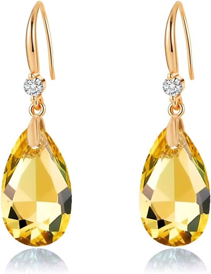Austrian Crystal Teardrop Dangle Drop Earrings for Women 14K Gold Plated Hook Earring Hypoallergenic Jewelry Gifts for Women Girls